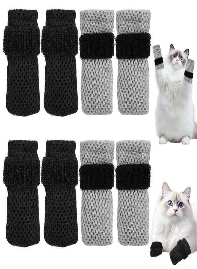 braxan 8 Pcs Cat Claw Covers, Shoes Booties for Cats Mittens to Prevent Scratching Socks Adjustable Breathable Mesh Puppy Indoor Gloves Paw Kitten Boots Suitable for Bathing and Nail Trimming (Grey + Black) - Image 1